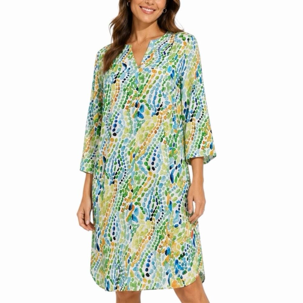 Ulla Popken Linen Blend Dress Size 20 22 Abstract Print Tunic Pockets Multicolor
